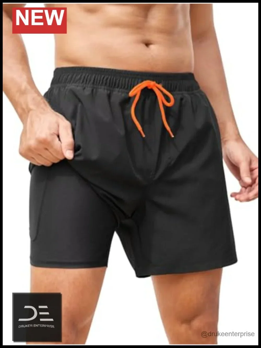 Men's Quick Dry Swim Trunks with Compression Liner and Zipper Pockets